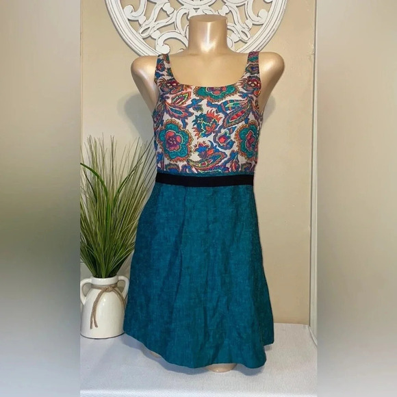 RACHEL Rachel Roy Dresses & Skirts - Rachel Roy women’s dress 6 small tank cutout tie back linen floral tie back teal